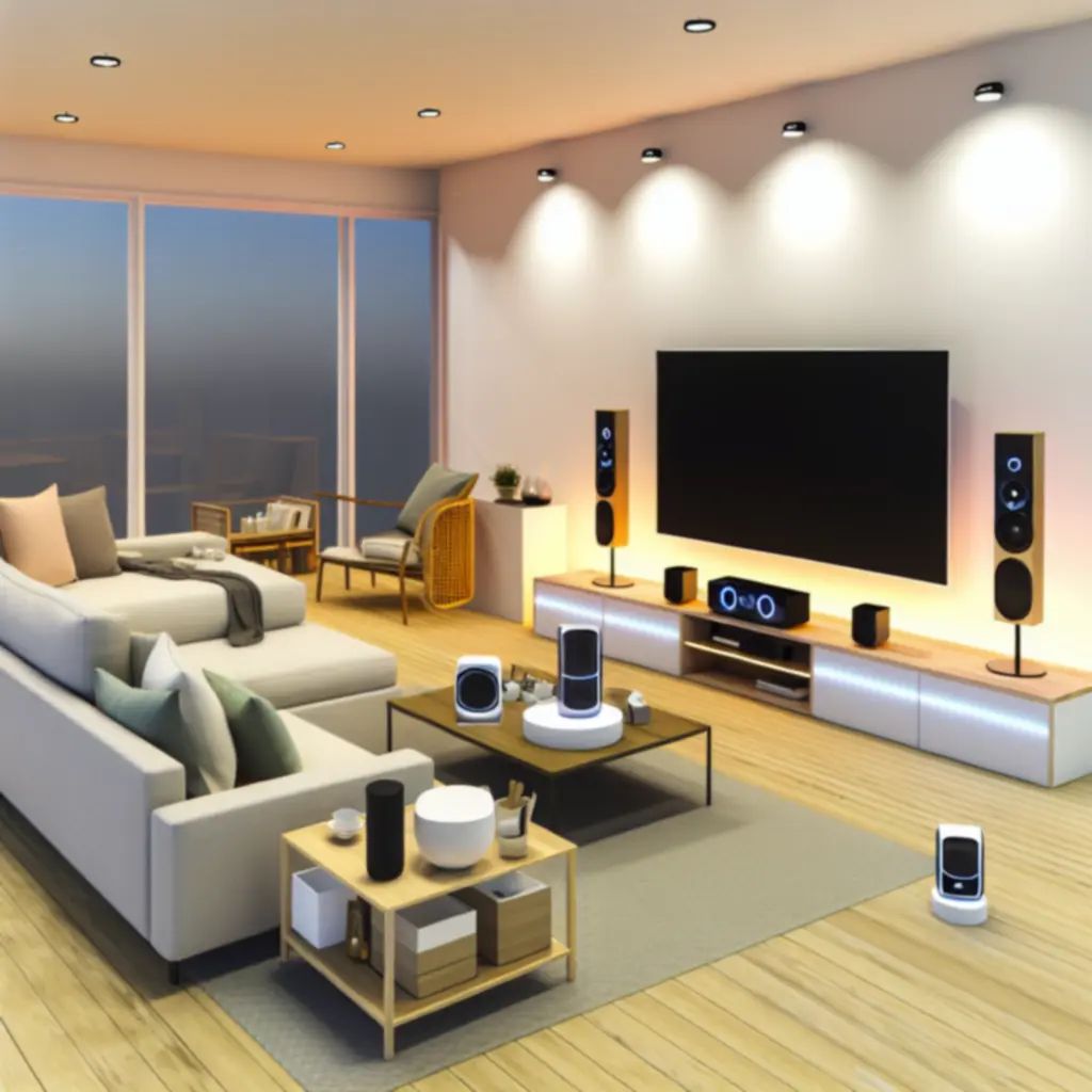 Zestaw nowoczesnych urządzeń do inteligentnego domu w salonie
